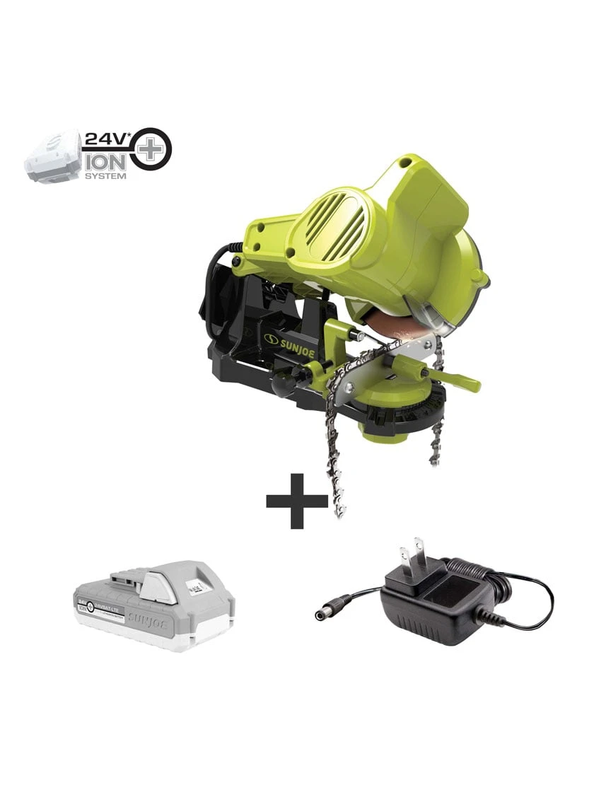 Sun Joe 24V-CSSHRP-LTE 24-Volt ION+ Cordless Mountable Chain Saw Sharpener Kit | W/ 2.0-Ah Battery And Charger